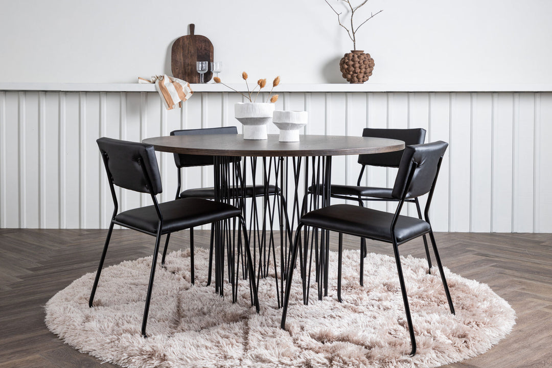 Venture Home Stone round Dining Table - Black / Mocca Veneer +Kenth Chair - Black / Black PU _4