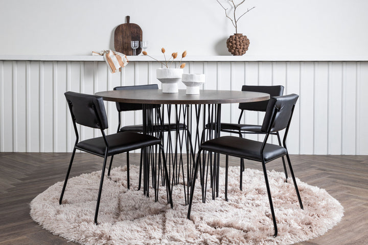 Venture Home Stone round Dining Table - Black / Mocca Veneer +Kenth Chair - Black / Black PU _4