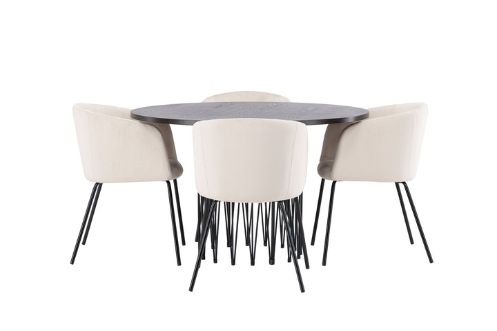 Venture Home Stone round Dining Table - Black / Mocca Veneer +Berit Chair - Black / Beige Velvet _4
