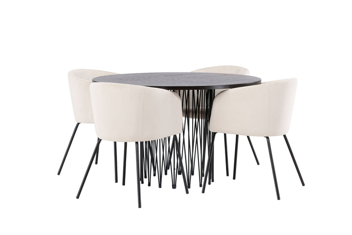 Venture Home Stone round Dining Table - Black / Mocca Veneer +Berit Chair - Black / Beige Velvet _4
