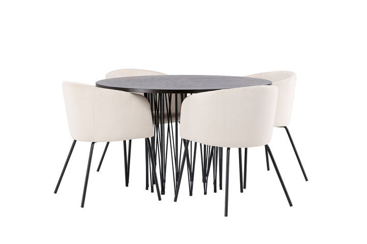 Venture Home Stone round Dining Table - Black / Mocca Veneer +Berit Chair - Black / Beige Velvet _4