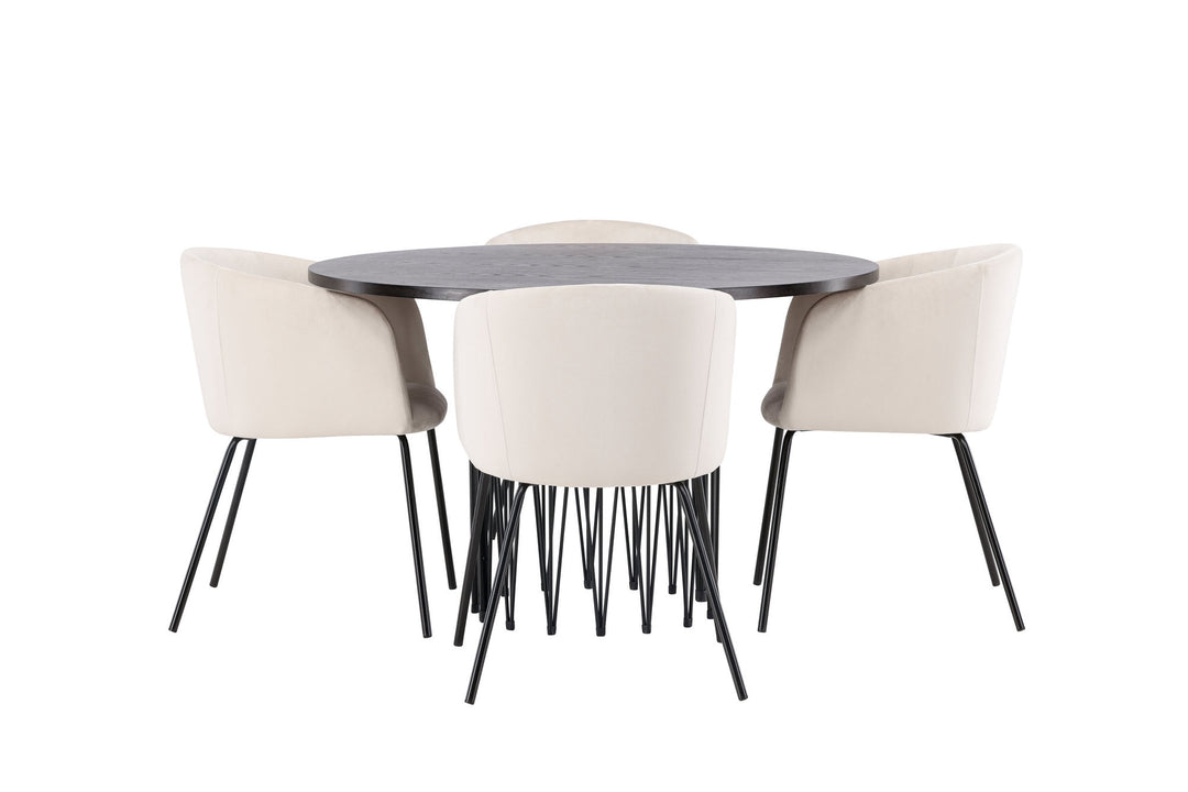 Venture Home Stone round Dining Table - Black / Mocca Veneer +Berit Chair - Black / Beige Velvet _4