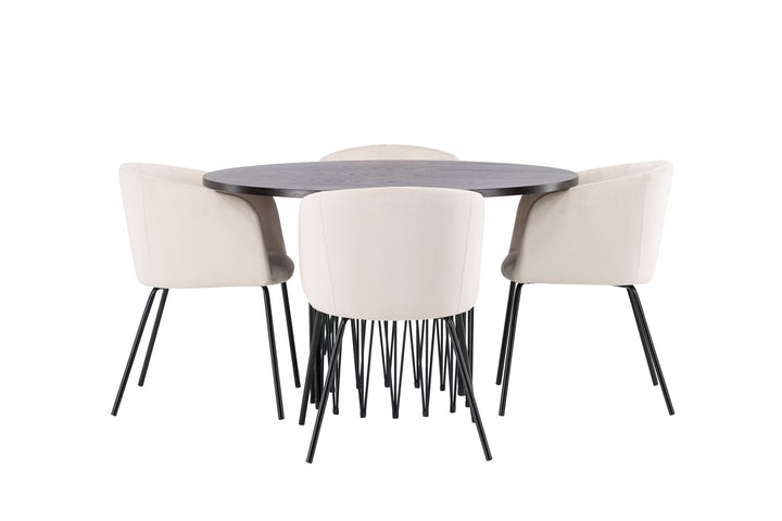 Venture Home Stone round Dining Table - Black / Mocca Veneer +Berit Chair - Black / Beige Velvet _4