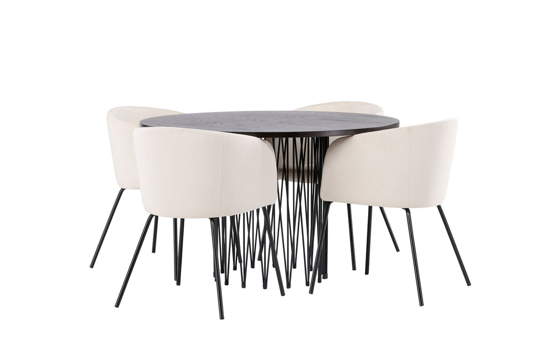 Venture Home Stone round Dining Table - Black / Mocca Veneer +Berit Chair - Black / Beige Velvet _4