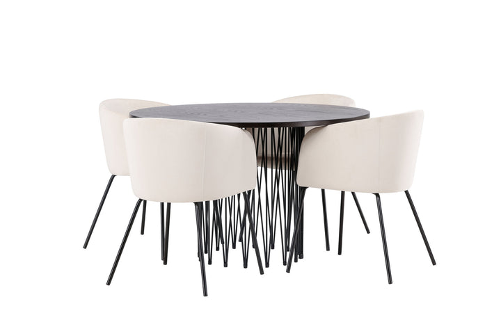 Venture Home Stone round Dining Table - Black / Mocca Veneer +Berit Chair - Black / Beige Velvet _4
