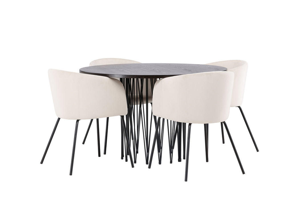 Venture Home Stone round Dining Table - Black / Mocca Veneer +Berit Chair - Black / Beige Velvet _4