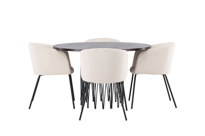 Venture Home Stone round Dining Table - Black / Mocca Veneer +Berit Chair - Black / Beige Velvet _4