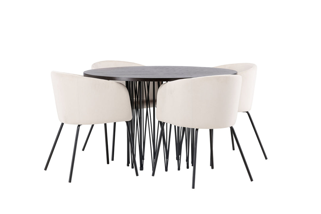 Venture Home Stone round Dining Table - Black / Mocca Veneer +Berit Chair - Black / Beige Velvet _4
