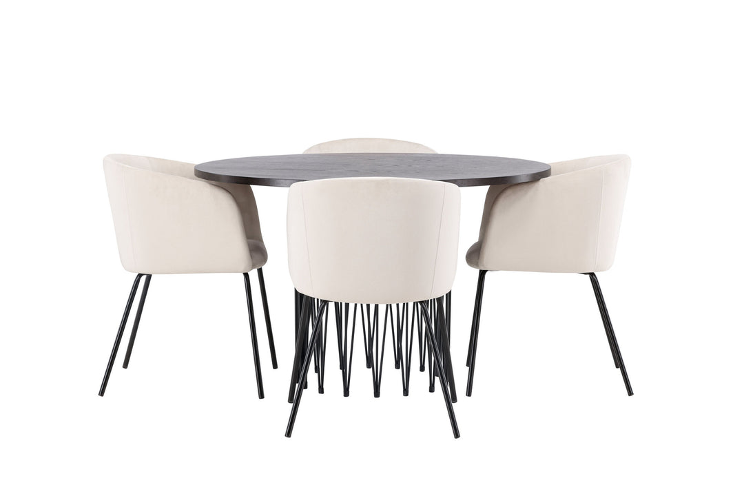 Venture Home Stone round Dining Table - Black / Mocca Veneer +Berit Chair - Black / Beige Velvet _4