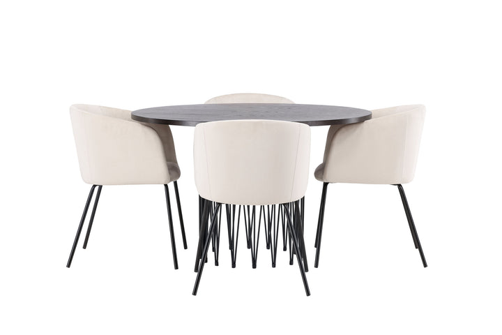 Venture Home Stone round Dining Table - Black / Mocca Veneer +Berit Chair - Black / Beige Velvet _4
