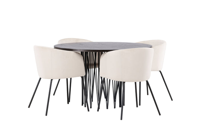 Venture Home Stone round Dining Table - Black / Mocca Veneer +Berit Chair - Black / Beige Velvet _4