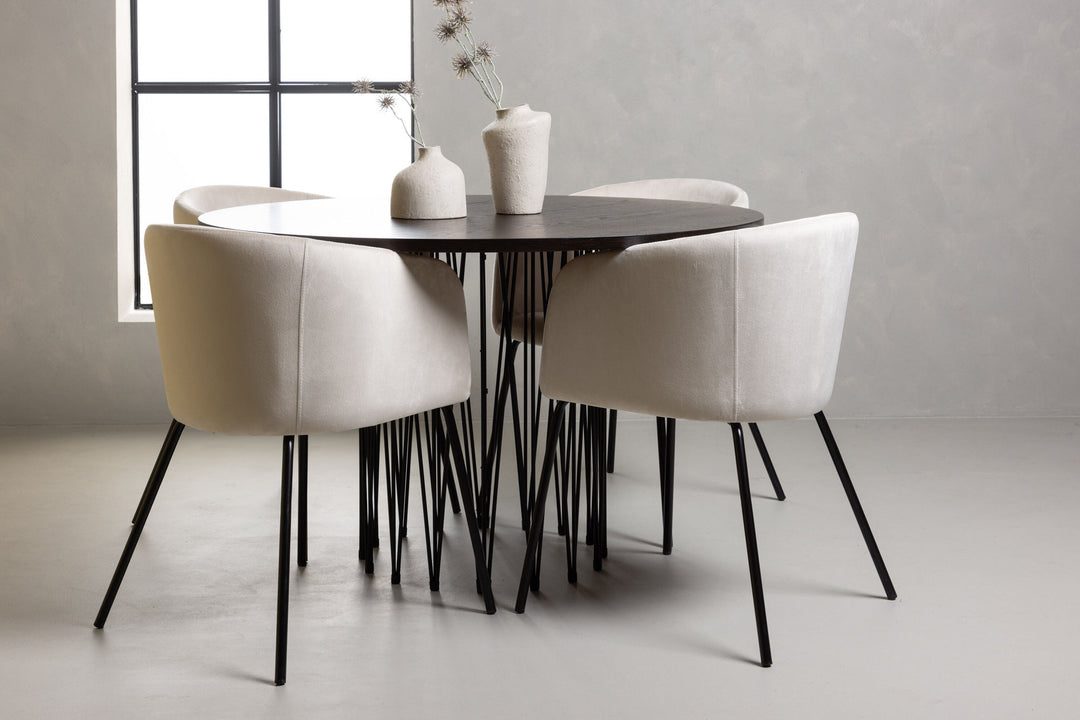 Venture Home Stone round Dining Table - Black / Mocca Veneer +Berit Chair - Black / Beige Velvet _4