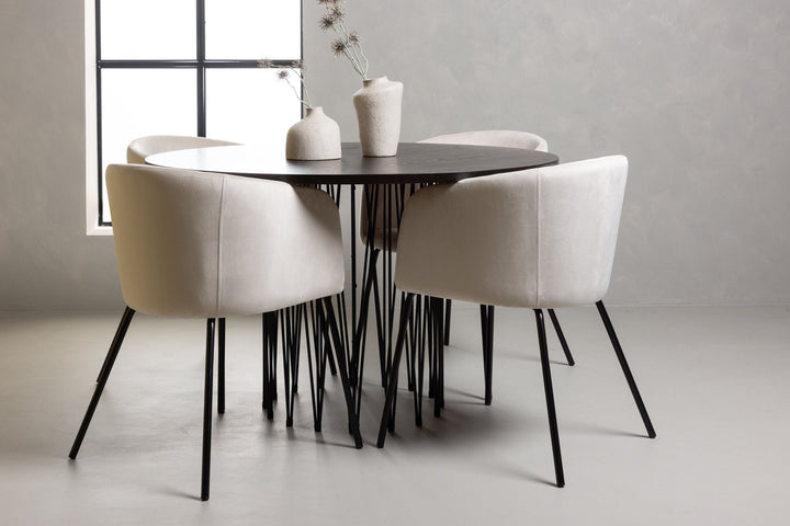 Venture Home Stone round Dining Table - Black / Mocca Veneer +Berit Chair - Black / Beige Velvet _4