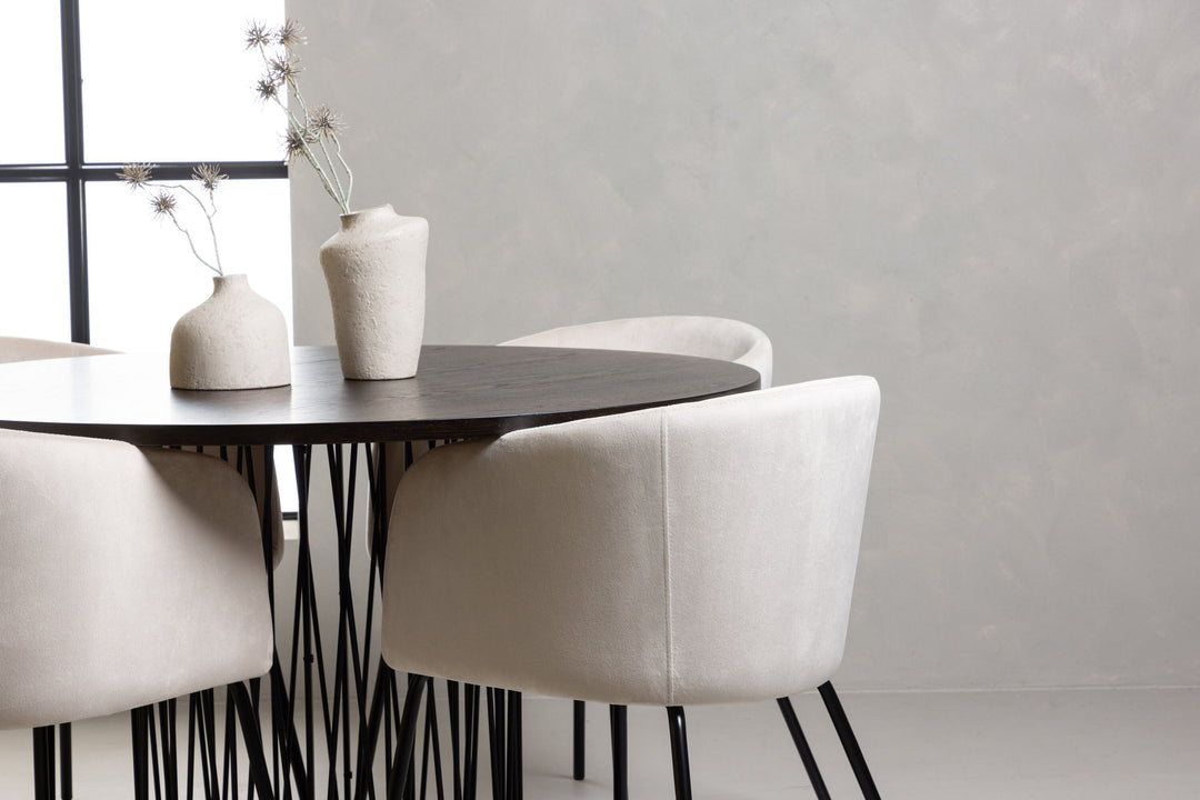 Venture Home Stone round Dining Table - Black / Mocca Veneer +Berit Chair - Black / Beige Velvet _4