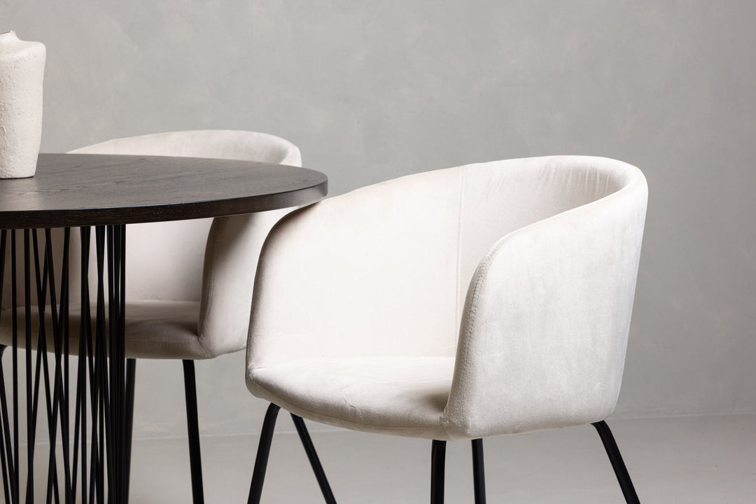 Venture Home Stone round Dining Table - Black / Mocca Veneer +Berit Chair - Black / Beige Velvet _4