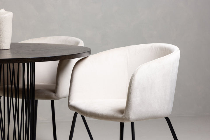 Venture Home Stone round Dining Table - Black / Mocca Veneer +Berit Chair - Black / Beige Velvet _4