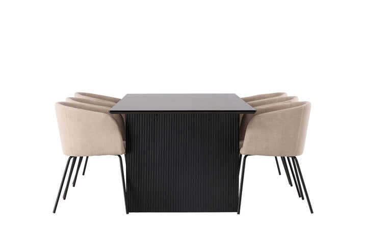 Venture Home Vail Dining Table - Black / Smoked Black MDF +Berit Chair - Black / Beige Fabric (Polyester linen ) _6
