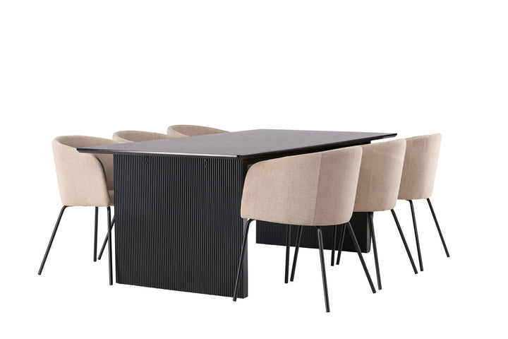 Venture Home Vail Dining Table - Black / Smoked Black MDF +Berit Chair - Black / Beige Fabric (Polyester linen ) _6