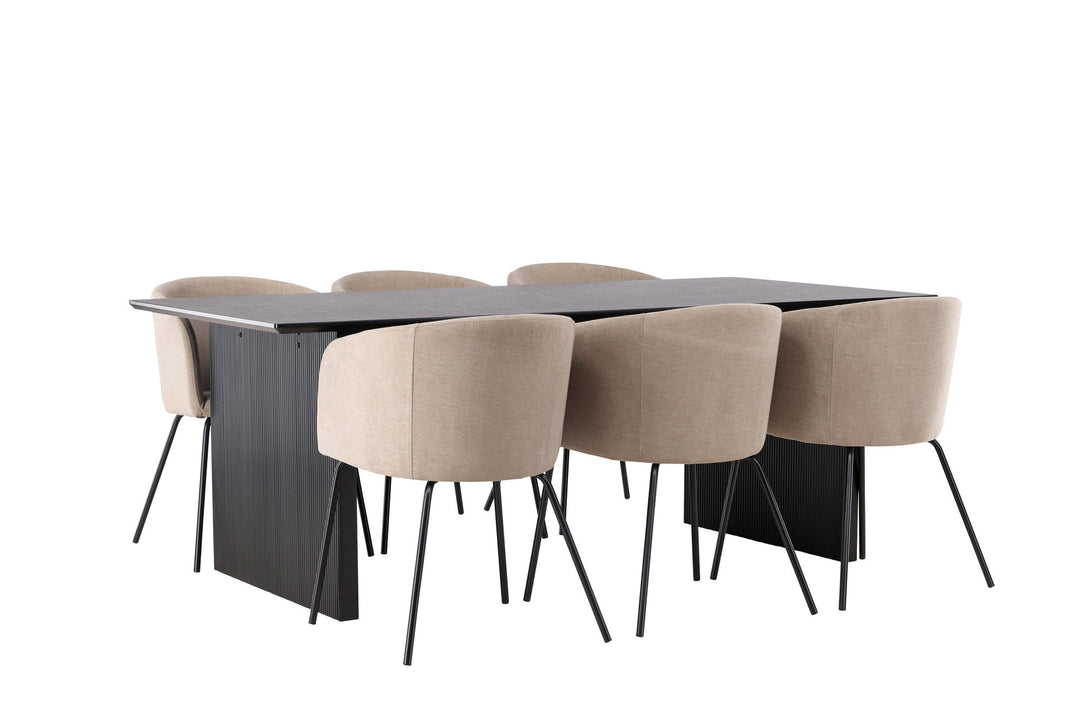 Venture Home Vail Dining Table - Black / Smoked Black MDF +Berit Chair - Black / Beige Fabric (Polyester linen ) _6