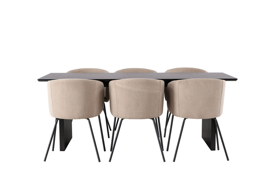 Venture Home Vail Dining Table - Black / Smoked Black MDF +Berit Chair - Black / Beige Fabric (Polyester linen ) _6