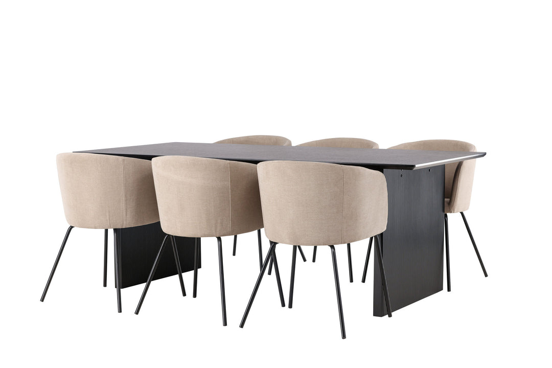 Venture Home Vail Dining Table - Black / Smoked Black MDF +Berit Chair - Black / Beige Fabric (Polyester linen ) _6
