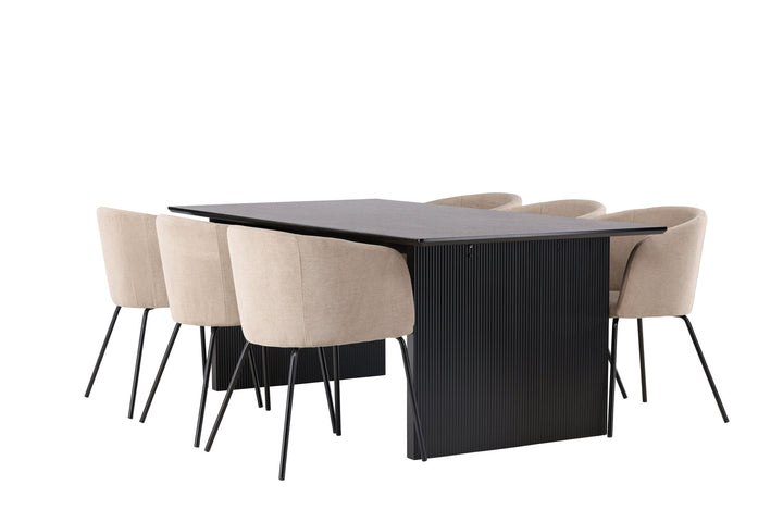 Venture Home Vail Dining Table - Black / Smoked Black MDF +Berit Chair - Black / Beige Fabric (Polyester linen ) _6