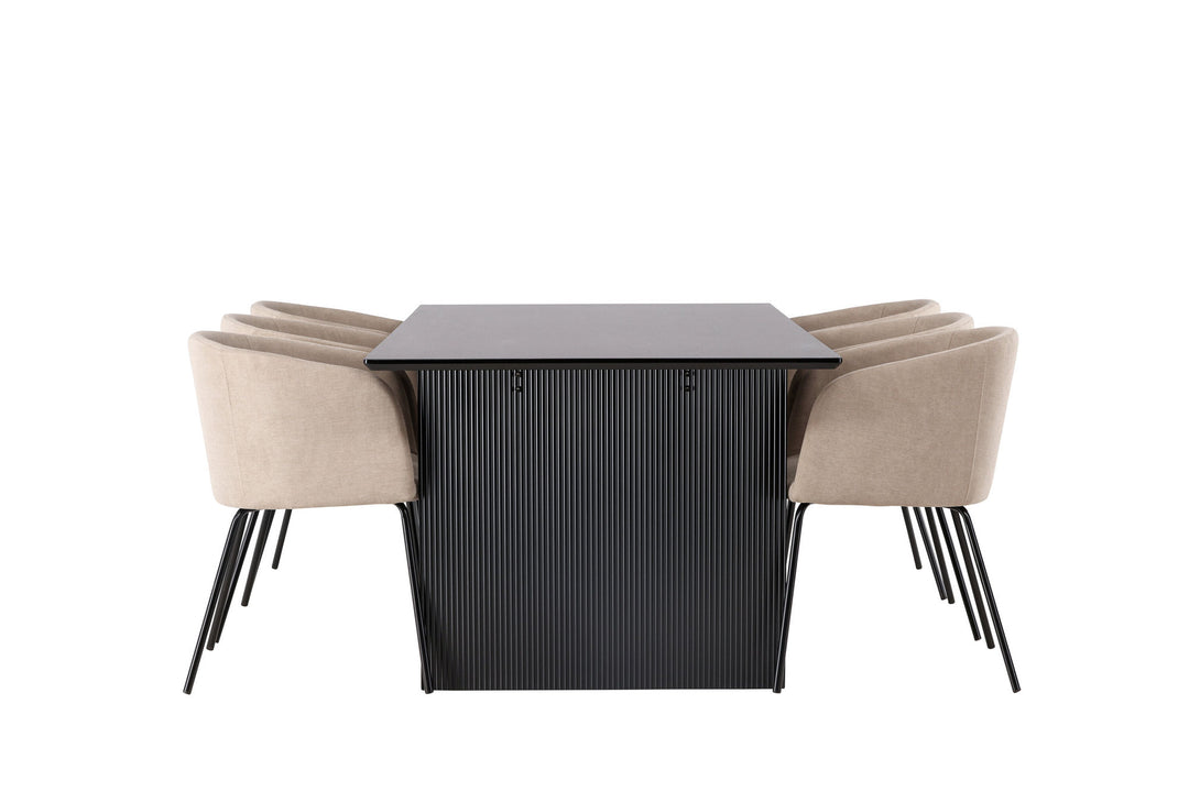 Venture Home Vail Dining Table - Black / Smoked Black MDF +Berit Chair - Black / Beige Fabric (Polyester linen ) _6