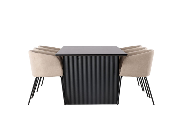 Venture Home Vail Dining Table - Black / Smoked Black MDF +Berit Chair - Black / Beige Fabric (Polyester linen ) _6