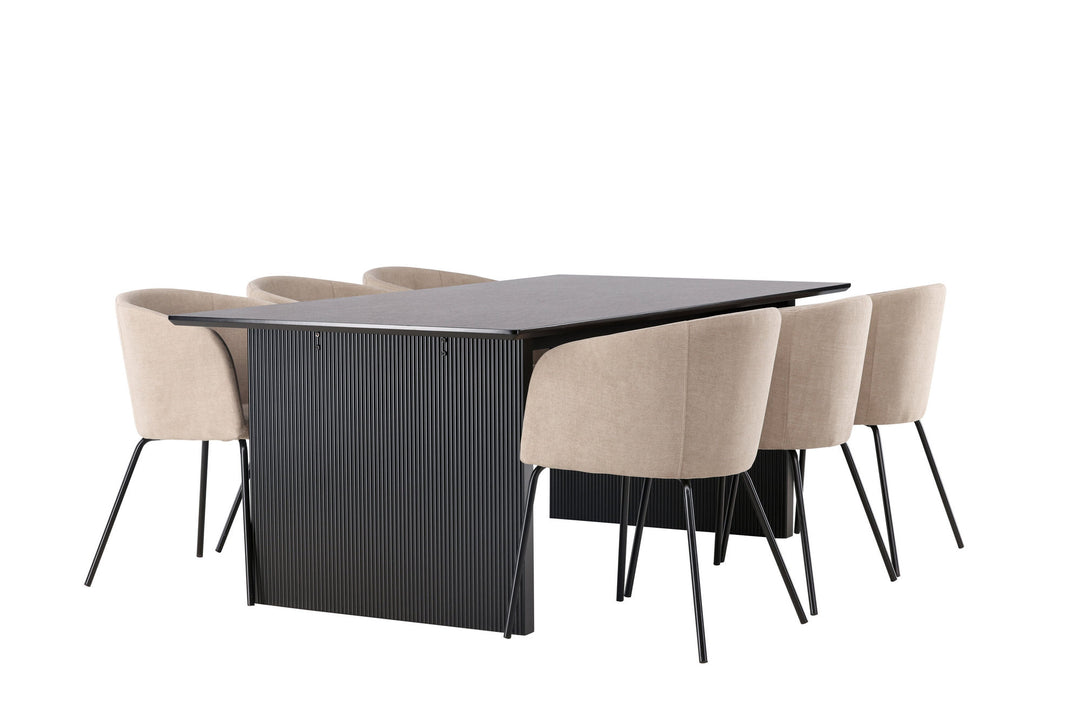 Venture Home Vail Dining Table - Black / Smoked Black MDF +Berit Chair - Black / Beige Fabric (Polyester linen ) _6