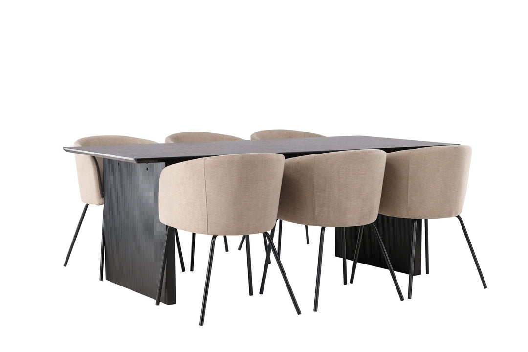 Venture Home Vail Dining Table - Black / Smoked Black MDF +Berit Chair - Black / Beige Fabric (Polyester linen ) _6