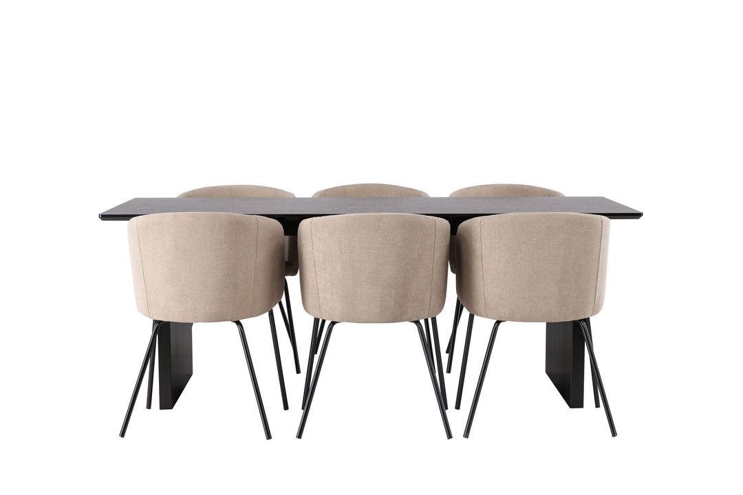 Venture Home Vail Dining Table - Black / Smoked Black MDF +Berit Chair - Black / Beige Fabric (Polyester linen ) _6