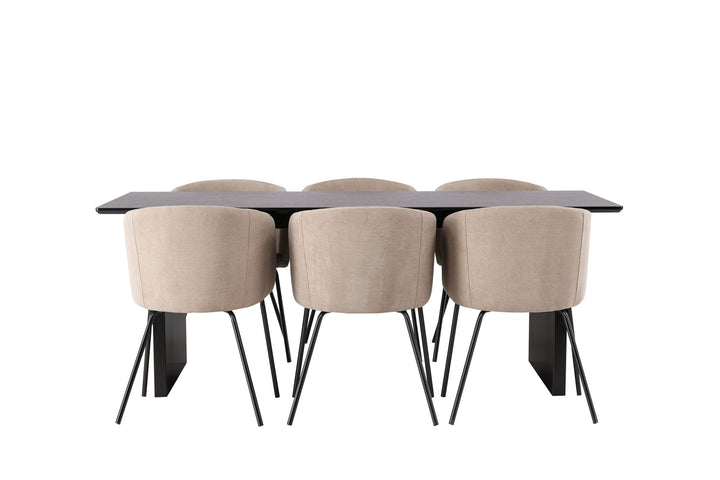 Venture Home Vail Dining Table - Black / Smoked Black MDF +Berit Chair - Black / Beige Fabric (Polyester linen ) _6