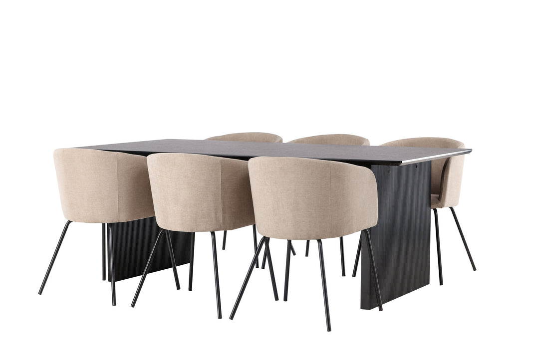 Venture Home Vail Dining Table - Black / Smoked Black MDF +Berit Chair - Black / Beige Fabric (Polyester linen ) _6