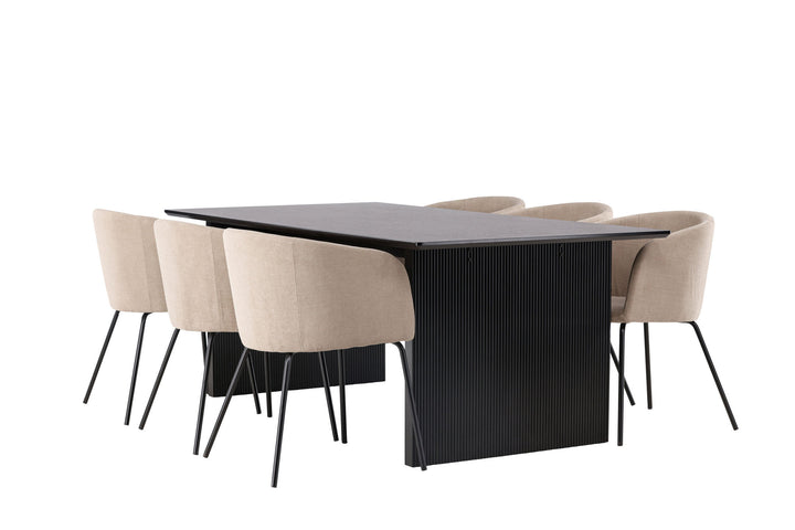 Venture Home Vail Dining Table - Black / Smoked Black MDF +Berit Chair - Black / Beige Fabric (Polyester linen ) _6
