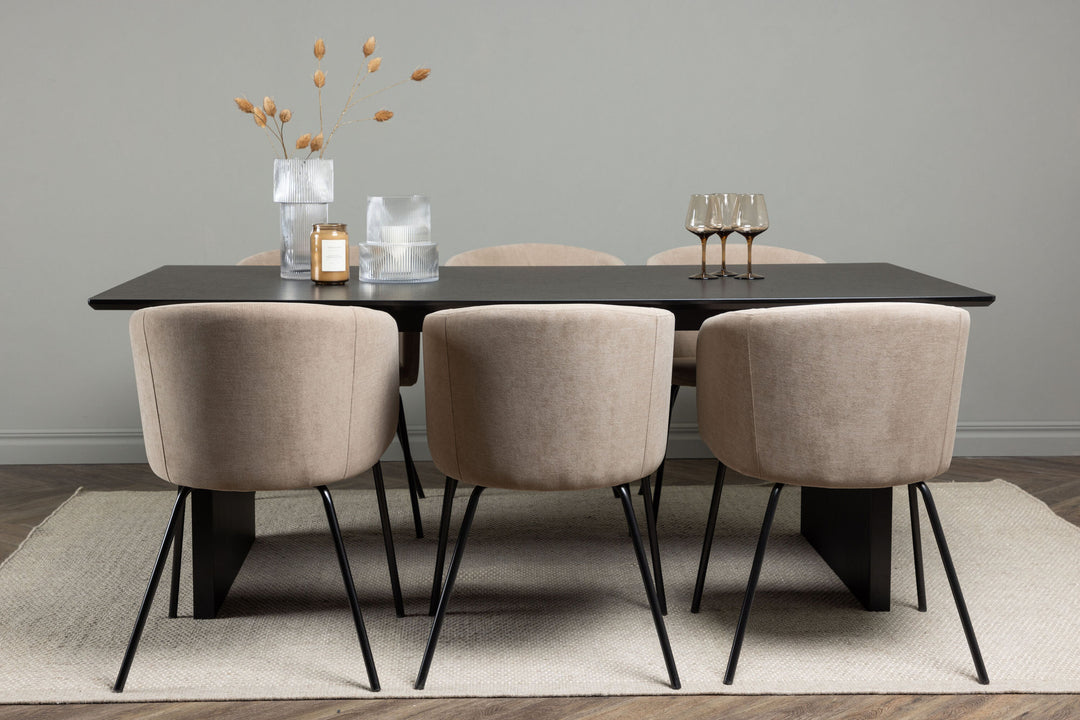 Venture Home Vail Dining Table - Black / Smoked Black MDF +Berit Chair - Black / Beige Fabric (Polyester linen ) _6