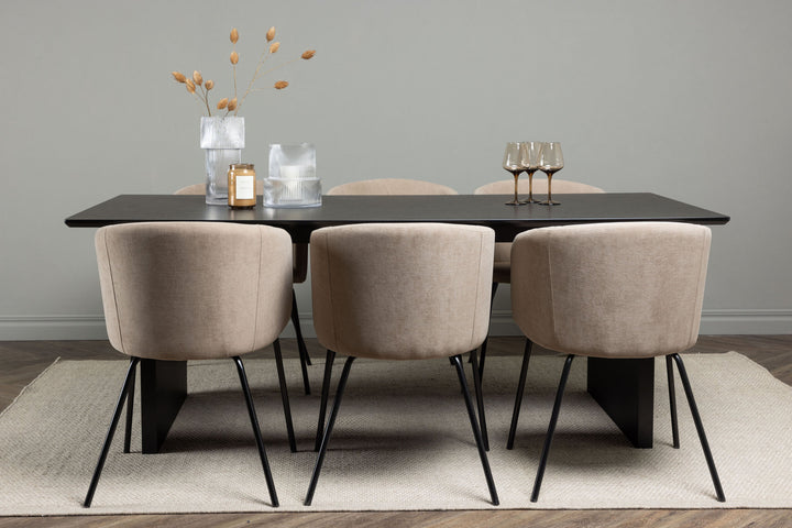 Venture Home Vail Dining Table - Black / Smoked Black MDF +Berit Chair - Black / Beige Fabric (Polyester linen ) _6