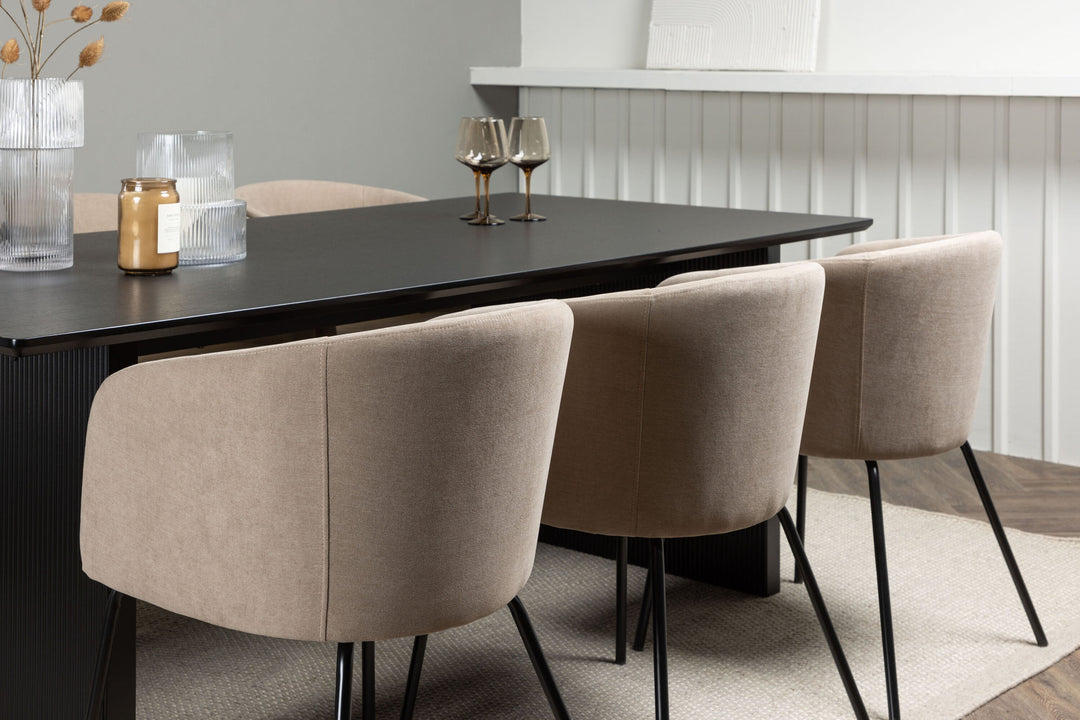 Venture Home Vail Dining Table - Black / Smoked Black MDF +Berit Chair - Black / Beige Fabric (Polyester linen ) _6