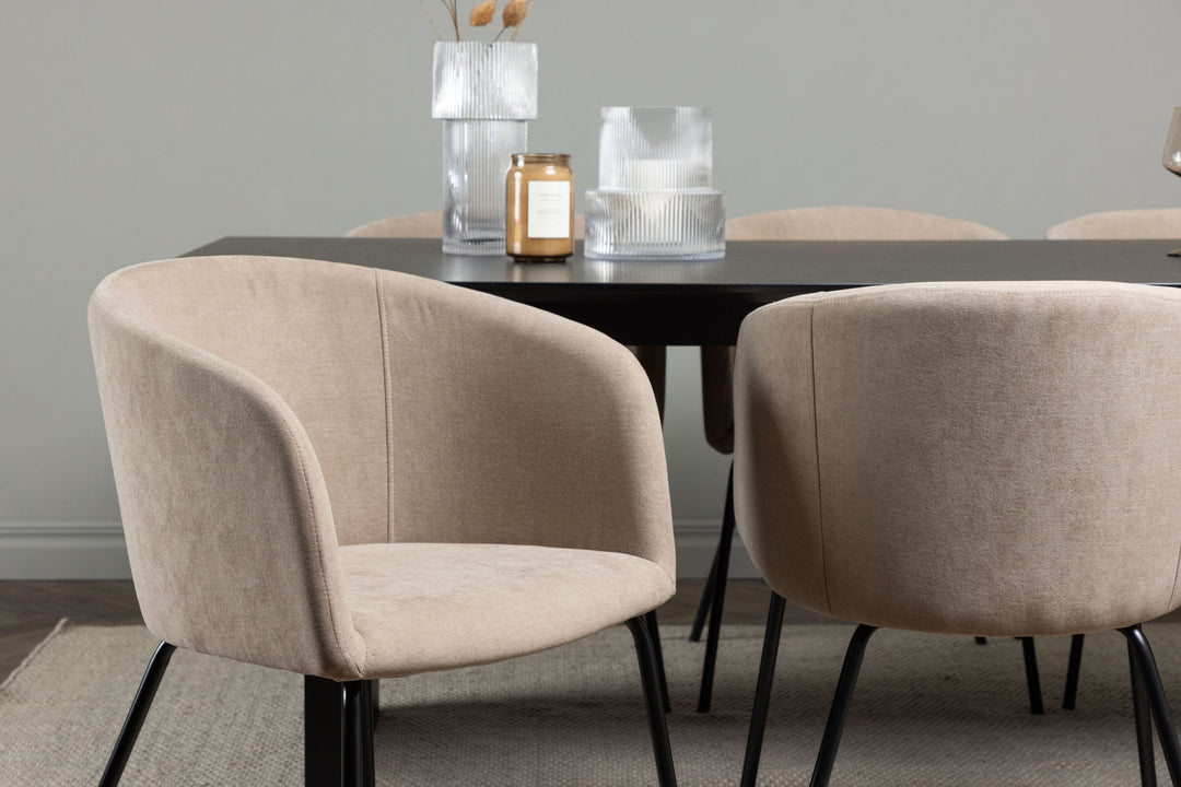 Venture Home Vail Dining Table - Black / Smoked Black MDF +Berit Chair - Black / Beige Fabric (Polyester linen ) _6