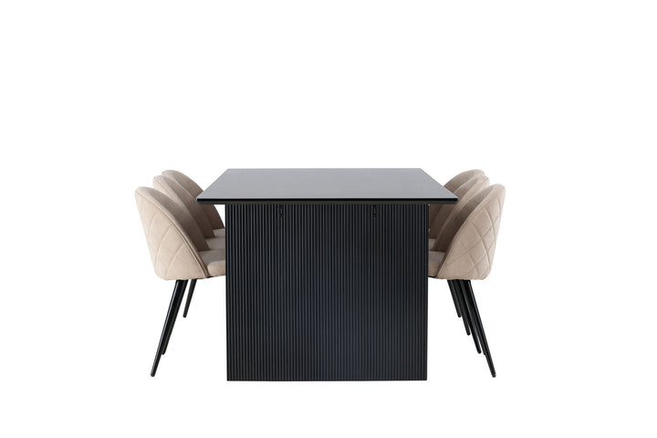 Venture Home Vail Dining Table - Black / Smoked Black MDF +Velvet Stitches Chair - Black / Beige Fabric (Polyester linen ) _6