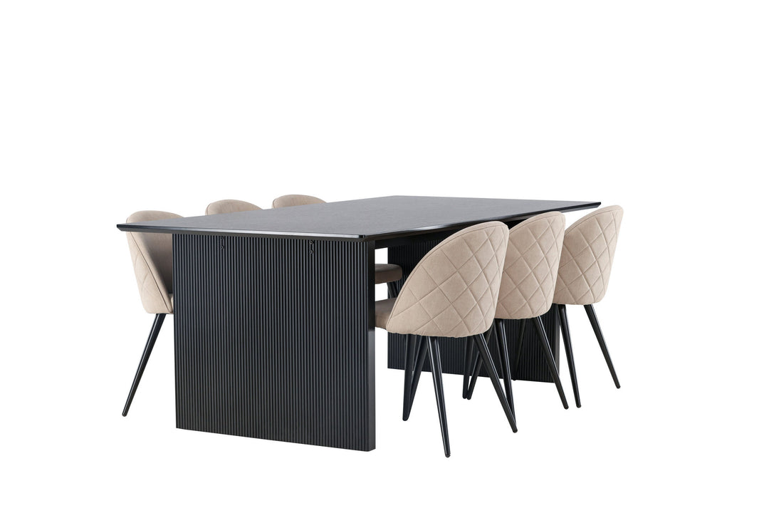 Venture Home Vail Dining Table - Black / Smoked Black MDF +Velvet Stitches Chair - Black / Beige Fabric (Polyester linen ) _6