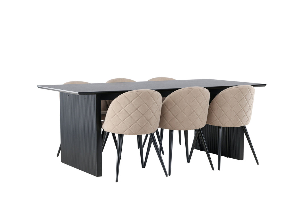 Venture Home Vail Dining Table - Black / Smoked Black MDF +Velvet Stitches Chair - Black / Beige Fabric (Polyester linen ) _6