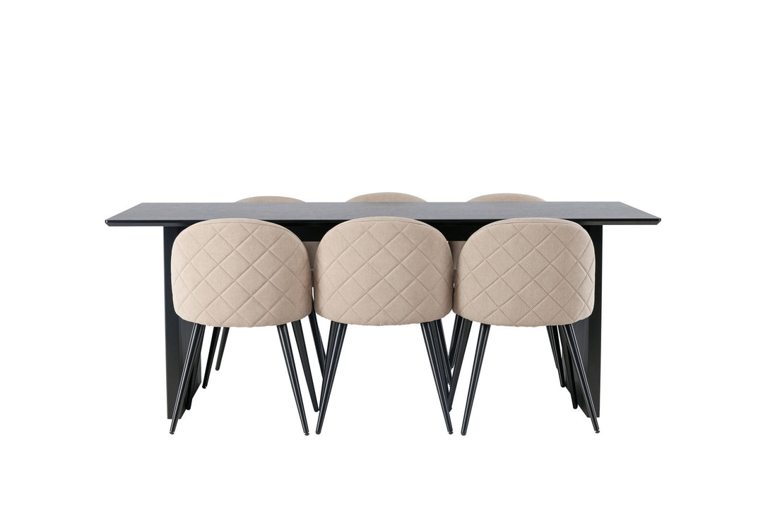 Venture Home Vail Dining Table - Black / Smoked Black MDF +Velvet Stitches Chair - Black / Beige Fabric (Polyester linen ) _6