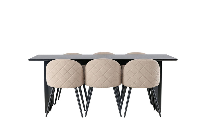 Venture Home Vail Dining Table - Black / Smoked Black MDF +Velvet Stitches Chair - Black / Beige Fabric (Polyester linen ) _6