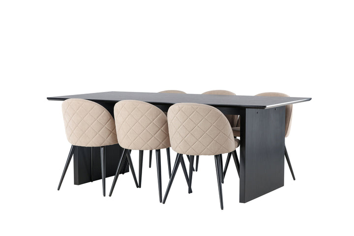 Venture Home Vail Dining Table - Black / Smoked Black MDF +Velvet Stitches Chair - Black / Beige Fabric (Polyester linen ) _6
