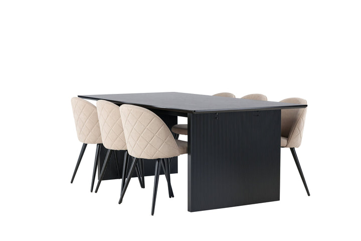 Venture Home Vail Dining Table - Black / Smoked Black MDF +Velvet Stitches Chair - Black / Beige Fabric (Polyester linen ) _6