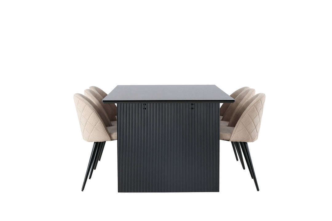 Venture Home Vail Dining Table - Black / Smoked Black MDF +Velvet Stitches Chair - Black / Beige Fabric (Polyester linen ) _6