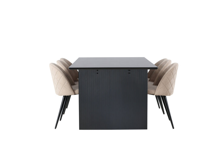 Venture Home Vail Dining Table - Black / Smoked Black MDF +Velvet Stitches Chair - Black / Beige Fabric (Polyester linen ) _6