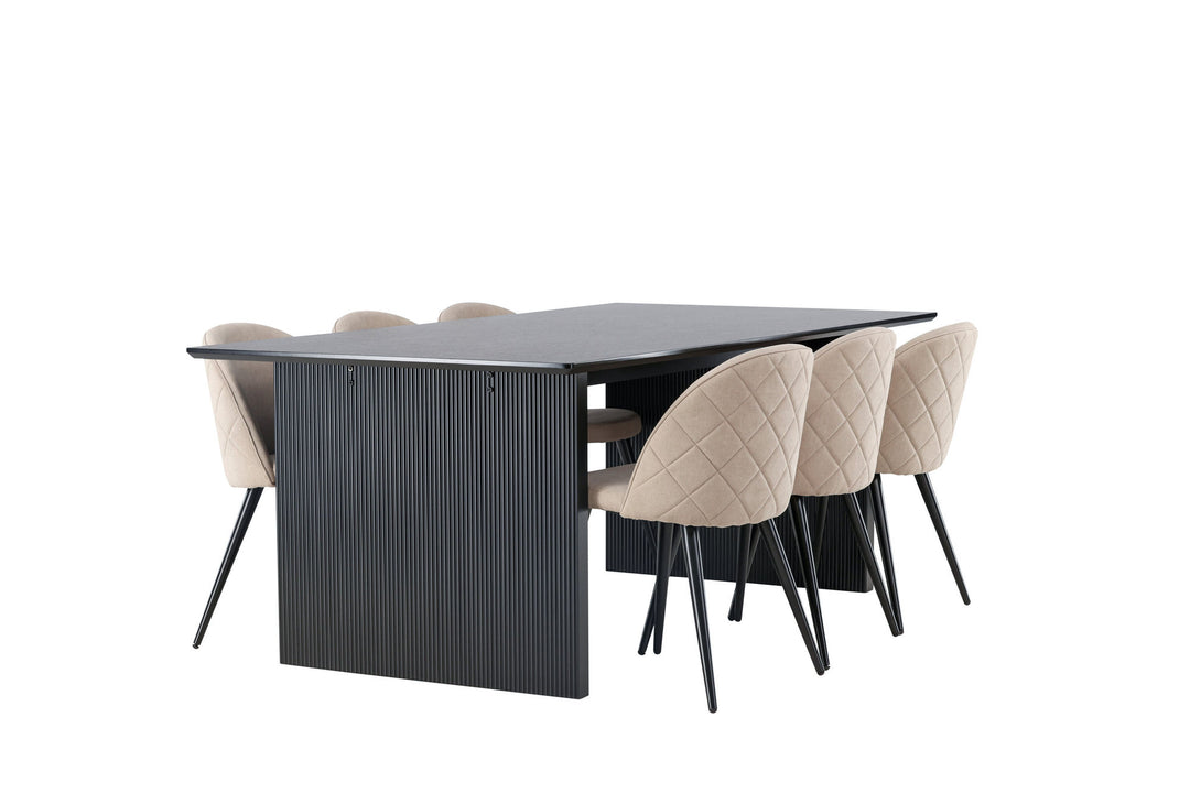 Venture Home Vail Dining Table - Black / Smoked Black MDF +Velvet Stitches Chair - Black / Beige Fabric (Polyester linen ) _6