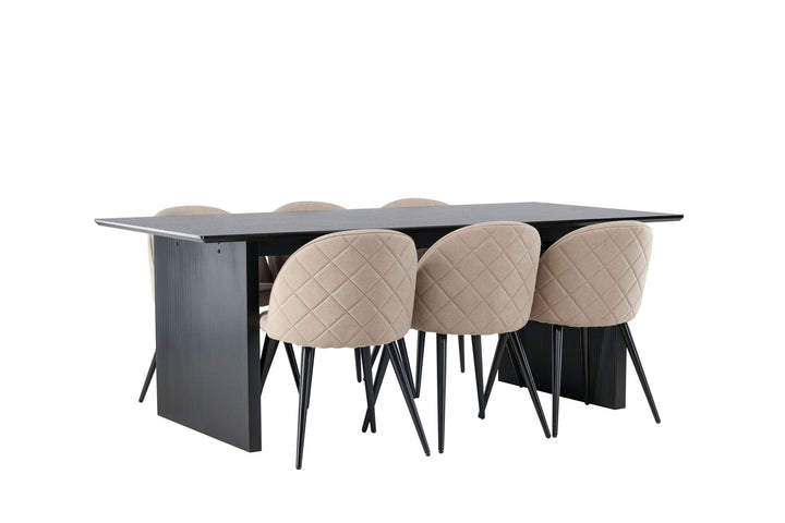 Venture Home Vail Dining Table - Black / Smoked Black MDF +Velvet Stitches Chair - Black / Beige Fabric (Polyester linen ) _6
