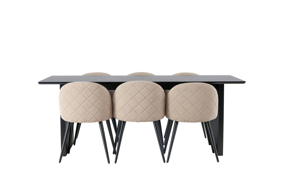Venture Home Vail Dining Table - Black / Smoked Black MDF +Velvet Stitches Chair - Black / Beige Fabric (Polyester linen ) _6